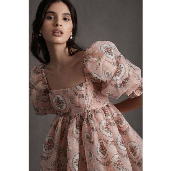 Anthropologie Selkie Rapunzel Puff Short-Sleeve Bubble Floral Mini Dress - Picture 2 of 11